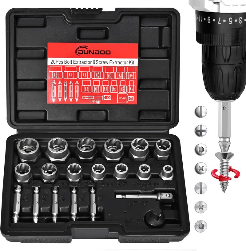 DUDDOO 20PCS Bolt Extractor Set, Easy Out Screw Extractor Kit, 3/8" Drive Impact Stripped Bolt Remover Extractor Socket Set Tool for Removing Stripped, Broken Rusted Bolts Screws - Image 1